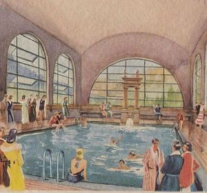 Piscina termale dei Bagni Nuovi di Bormio (illustrazione di inizi Novecento)